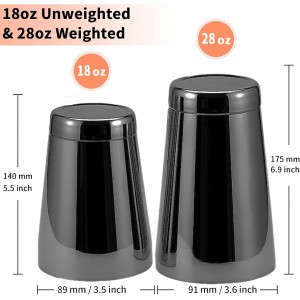 Stainless Steel Cocktail Shaker 2 Piece 18oz Unweighted & 28oz Weighted Professional Bartender Boston Shaker Drink Mixer for Bartending Essential Bar Tools - BLACK