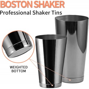 Stainless Steel Cocktail Shaker 2 Piece 18oz Unweighted & 28oz Weighted Professional Bartender Boston Shaker Drink Mixer for Bartending Essential Bar Tools - BLACK