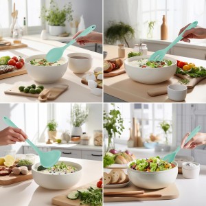 Culinary Couture Aqua Sky Silicone Cooking Utensils Set - Sturdy Steel Inner Core - Spatula, Mixing & Slotted Spoon, Ladle, Pasta Server, Drainer - Heat Resistant Kitchen Tools - Bonus Recipe Ebook
