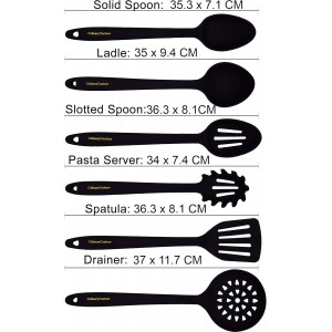 Culinary Couture Aqua Sky Silicone Cooking Utensils Set - Sturdy Steel Inner Core - Spatula, Mixing & Slotted Spoon, Ladle, Pasta Server, Drainer - Heat Resistant Kitchen Tools - Bonus Recipe Ebook