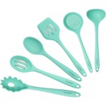 Culinary Couture Aqua Sky Silicone Cooking Utensils Set - Sturdy Steel Inner Core - Spatula, Mixing & Slotted Spoon, Ladle, Pasta Server, Drainer - Heat Resistant Kitchen Tools - Bonus Recipe Ebook