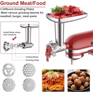 Meat Grinder and Cheese Grater Attachment for KitchenAid Stand Mixer, Slicer Shredder & Meat Grinder with Sausage Stuffer, 2 Pcs for KitchenAid Accessories and Attachments