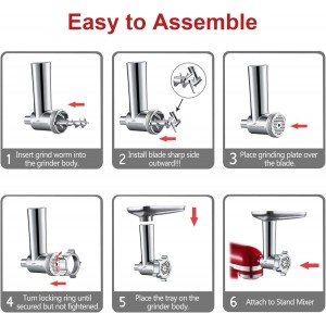 Meat Grinder and Cheese Grater Attachment for KitchenAid Stand Mixer, Slicer Shredder & Meat Grinder with Sausage Stuffer, 2 Pcs for KitchenAid Accessories and Attachments