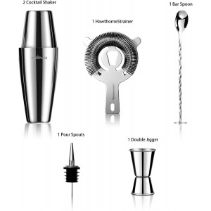 Cocktail Shaker, 27OZ Martini Shaker, Drink Shaker, Cocktail Shaker Set 6 Pcs,Boston Shaker, Bar Set, Cocktail Strainer, Bar tools, Bartender Kit, Stainless Steel Double Measuring Jigger, Mixing Spoon