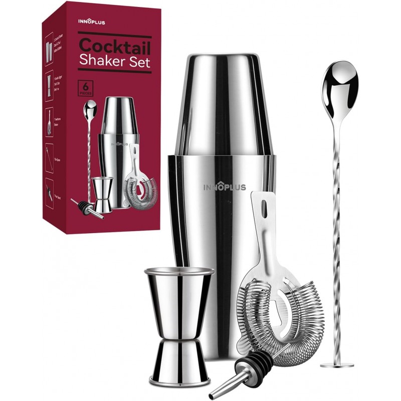 Cocktail Shaker, 27OZ Martini Shaker, Drink Shaker, Cocktail Shaker Set 6 Pcs,Boston Shaker, Bar Set, Cocktail Strainer, Bar tools, Bartender Kit, Stainless Steel Double Measuring Jigger, Mixing Spoon