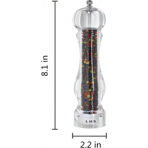 LHS Pepper Mill Grinder Salt Grinder Peppercorn Grinders with Adjustable Coarseness-Clear