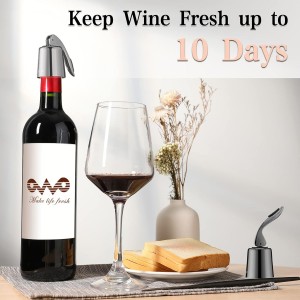 OWO Stainless Steel Wine Bottle Stopper, Reusable Wine Saver with Silicone Seal, Decorative Bottle Sealer, Keeps Fresh (Metal Black, 2 Pack)