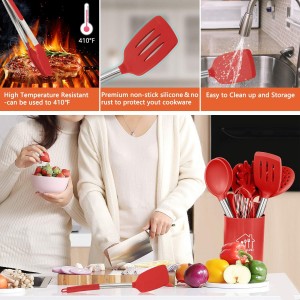 Silicone Cooking Utensil Set,Kitchen Utensils 26 Pcs Set,Non-stick Heat Resistant Silicone,Cookware with Stainless Steel Handle - Red