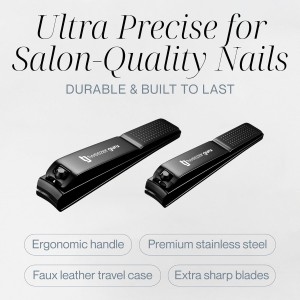 Tweezer Guru Nail Clippers - 2 Pack Professional, Stainless Steel Toe & Finger Nail Clipper Set for Men, Women and Kids - Curved Edge, Matte Black