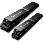 Tweezer Guru Nail Clippers - 2 Pack Professional, Stainless Steel Toe & Finger Nail Clipper Set for Men, Women and Kids - Curved Edge, Matte Black