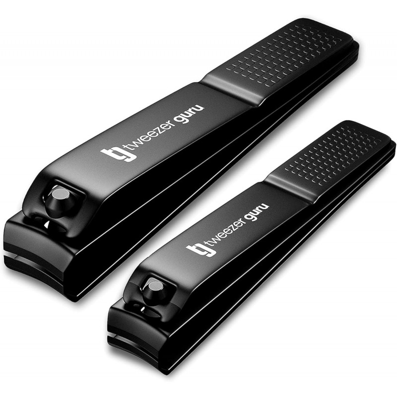Tweezer Guru Nail Clippers - 2 Pack Professional, Stainless Steel Toe & Finger Nail Clipper Set for Men, Women and Kids - Curved Edge, Matte Black