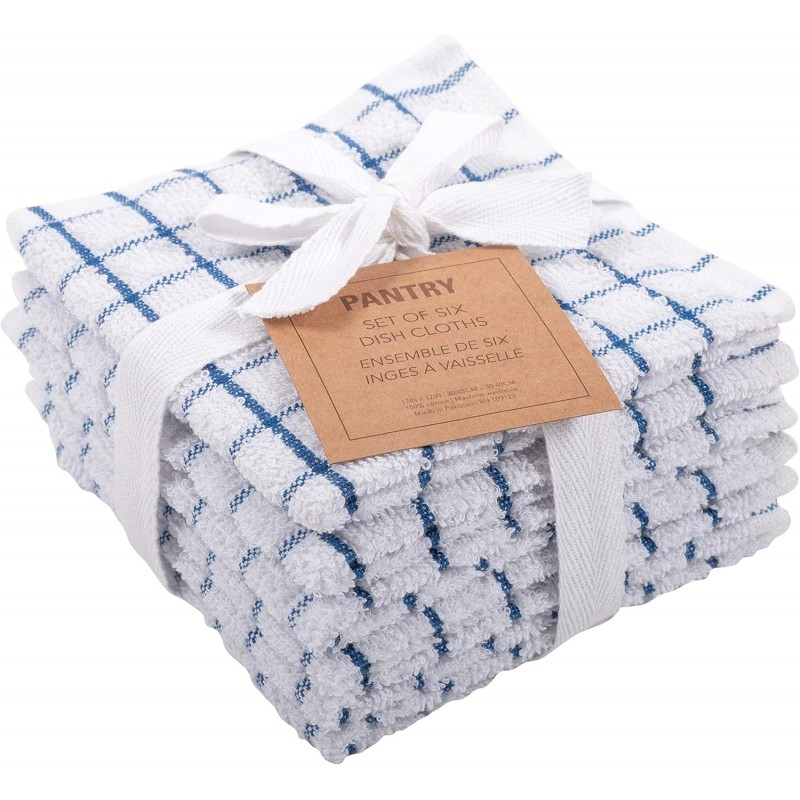 KAF Home Pantry 100% Cotton Checkered Grid Dish Cloths | Set of 6, 12 x 12 Inches | Absorbent and Machine Washable | Perfect for Cleaning Counters, and Any Household Spills - Blue