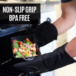 BPA-Free Soft Silicone 4 Piece Oven Mitts & Trivets Set - Ultra Heat Resistant Oven Mitts with Thick Cotton Liner - Long Slip Resistant Pot Holders, Flexible Oven Gloves - Royal Blue