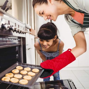 Puppet Oven Mitts Red Cotton Silicone Non-Slip Long Sleeve Arm Soft,Oven Gloves for Women Mum Hot 500℉ Heat Resistant Hand Safe Microwave Home Kitchen Chef Cooking Baking Cookie 13