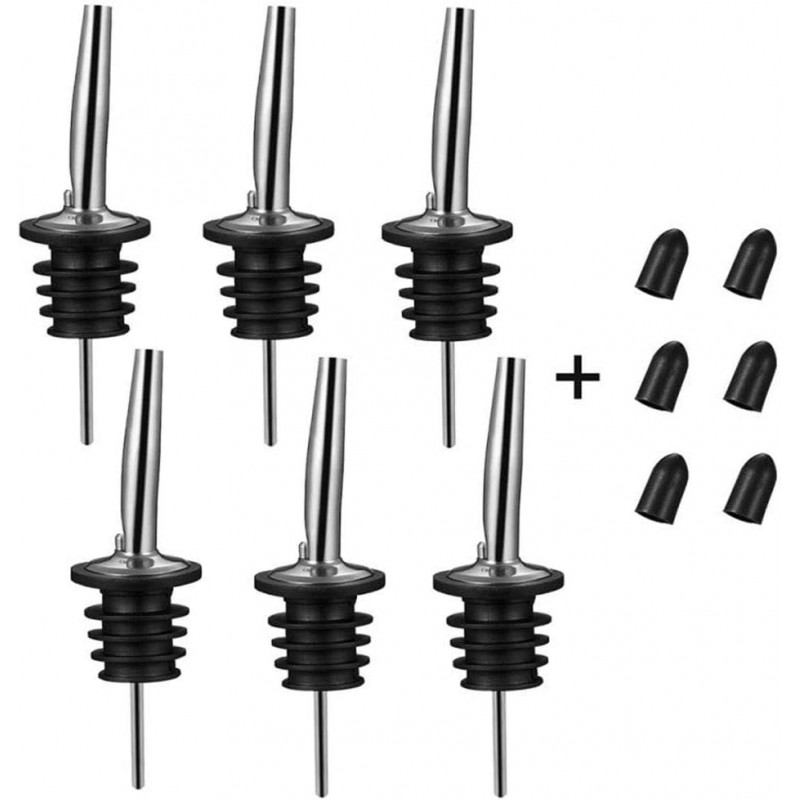 6PCS Liquor Bottle Pourers, Stainless Steel Olive Oil Spouts, Bottle Pourers for Alcohol, Olive Oil, With Dust Caps Liquor Pour Spout