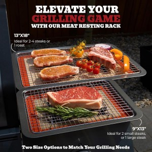 Trinity Provisions Meat Resting Pan - With Wire Rack and Silicone Baking Mat - Dishwasher and Oven Safe Stainless Steel, for Cooking and Cooling Steak, BBQ, Bacon, & More
