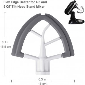 Flex Edge Beater for KitchenAid Tilt-Head Stand Mixer, 4.5-5 Quart Flat Beater Paddle with Flexible Silicone Edges Bowl Scraper, White
