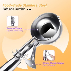 Ice Cream Scoop Stainless Steel, Ice Cream Scoop with Trigger, Cookie Scoop for Baking, Large Ice Cream Scooper, 18/8 Stainless Steel Cupcake Scoop, Food Scoop - 5.25 Tbsp