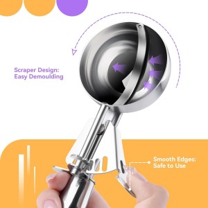 Ice Cream Scoop Stainless Steel, Ice Cream Scoop with Trigger, Cookie Scoop for Baking, Large Ice Cream Scooper, 18/8 Stainless Steel Cupcake Scoop, Food Scoop - 5.25 Tbsp