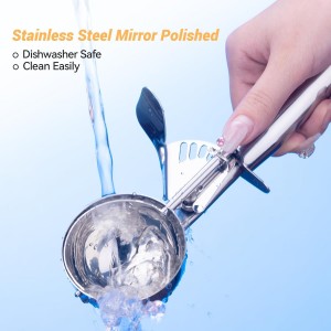 Ice Cream Scoop Stainless Steel, Ice Cream Scoop with Trigger, Cookie Scoop for Baking, Large Ice Cream Scooper, 18/8 Stainless Steel Cupcake Scoop, Food Scoop - 5.25 Tbsp