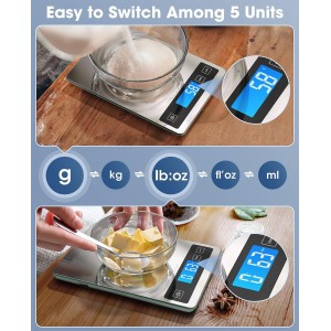 Nicewell Food Scale, 22lb Digital Kitchen Scale Weight Grams and oz for Cooking Baking, 1g/0.1oz Precise Graduation, Stainless Steel and Tempered Glass