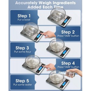 Nicewell Food Scale, 22lb Digital Kitchen Scale Weight Grams and oz for Cooking Baking, 1g/0.1oz Precise Graduation, Stainless Steel and Tempered Glass