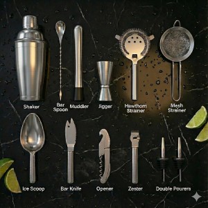Highball & Chaser 13-Piece Cobbler Cocktail Shaker Set Stainless Steel Mixology Bartender Kit With Stand For Home Bar Cocktail Set | Laser Engraved Cocktail Tools | Plus Ebook with 30 Cocktail Recipes