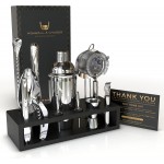 Highball & Chaser 13-Piece Cobbler Cocktail Shaker Set Stainless Steel Mixology Bartender Kit With Stand For Home Bar Cocktail Set | Laser Engraved Cocktail Tools | Plus Ebook with 30 Cocktail Recipes
