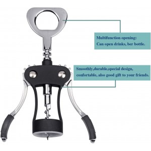 Wing Corkscrew,Ilyever Premium Wine Opener with Bottle Stopper,Multifunctional Corkscrew Wine Cork Opener Bottler Opener Remover for Home, Kitchen,Restaurant,Party and as Gift,Black