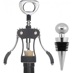 Wing Corkscrew,Ilyever Premium Wine Opener with Bottle Stopper,Multifunctional Corkscrew Wine Cork Opener Bottler Opener Remover for Home, Kitchen,Restaurant,Party and as Gift,Black