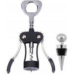 Wing Corkscrew,Ilyever Premium Wine Opener with Bottle Stopper,Multifunctional Corkscrew Wine Cork Opener Bottler Opener Remover for Home, Kitchen,Restaurant,Party and as Gift,Black