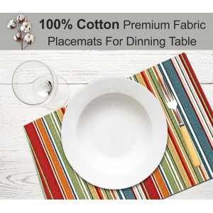 Ruvanti Placemats 100% Cotton 13x19 Inch, Dining Table Placemats Set of 6, Place Mats for Dining Table Decor, Kitchen & Table Linens, Coffee Mat for Christmas Dinners - Multi Stripe