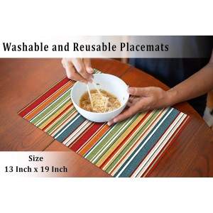 Ruvanti Placemats 100% Cotton 13x19 Inch, Dining Table Placemats Set of 6, Place Mats for Dining Table Decor, Kitchen & Table Linens, Coffee Mat for Christmas Dinners - Multi Stripe
