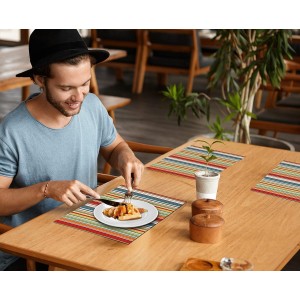 Ruvanti Placemats 100% Cotton 13x19 Inch, Dining Table Placemats Set of 6, Place Mats for Dining Table Decor, Kitchen & Table Linens, Coffee Mat for Christmas Dinners - Multi Stripe