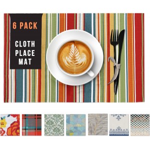 Ruvanti Placemats 100% Cotton 13x19 Inch, Dining Table Placemats Set of 6, Place Mats for Dining Table Decor, Kitchen & Table Linens, Coffee Mat for Christmas Dinners - Multi Stripe
