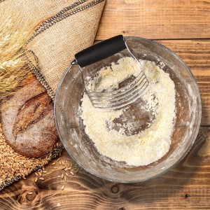 ALLTOP Pastry Shortening Blender Cutter,Stainless Steel Dough Masher for Butter, Biscuit,Baking, Kneading,Dough, Flakier and Fluffier Pie Crusts, Almond - Hand Kitchen Tool (1, Black)