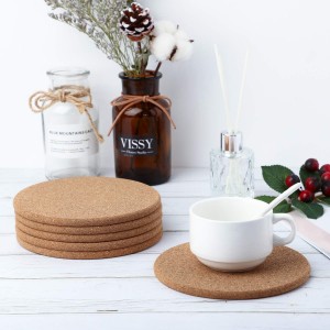 Boao 6 Pcs Round Cork Trivets for Hot Dishes High Density Thick Coasters Wooden Absorbent Cork Plant Coasters for Kitchen, Drinks Coffee Plants (6 Inch)