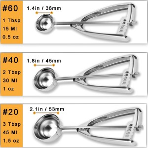 Cookie Scoop Set - Small/1 Tbsp, Medium/2 Tbsp, Large/3 Tbsp - Cookie Dough Scoop, Cookie Scoops for Baking Set of 3, Heavy-Duty 18/8 Stainless Steel Melon Baller Scoop Ice Cream Scoop