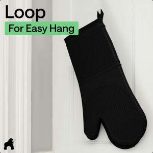 GORILLA GRIP BPA-Free Soft Silicone Oven Mitts, Heat Resistant and Waterproof Cooking Safety Gloves, Thick Cotton Lining, Flexible Gripping, Kitchen Potholders Set, for Grilling, BBQ, 12.5x8.3, Black