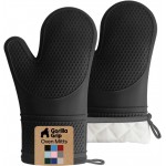 GORILLA GRIP BPA-Free Soft Silicone Oven Mitts, Heat Resistant and Waterproof Cooking Safety Gloves, Thick Cotton Lining, Flexible Gripping, Kitchen Potholders Set, for Grilling, BBQ, 12.5x8.3, Black