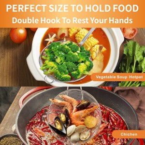 Yimi 16.5 Inch Spider Strainer | Stainless Steel Kitchen Cooking Skimmer with Double Hook Long Handle | Spiral Wire Spoon Ladle with Reinforced Double Coil for Cooking and Frying, Ideal for Gift