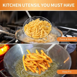 Yimi 16.5 Inch Spider Strainer | Stainless Steel Kitchen Cooking Skimmer with Double Hook Long Handle | Spiral Wire Spoon Ladle with Reinforced Double Coil for Cooking and Frying, Ideal for Gift