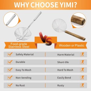 Yimi 16.5 Inch Spider Strainer | Stainless Steel Kitchen Cooking Skimmer with Double Hook Long Handle | Spiral Wire Spoon Ladle with Reinforced Double Coil for Cooking and Frying, Ideal for Gift