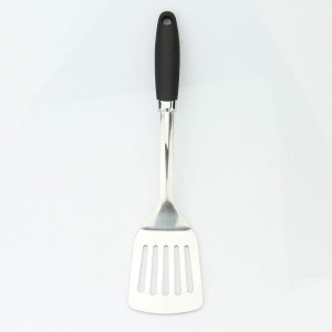 Brushed Slotted Stainless Steel Turner, Non-Slip Spatula with Ergonomic Handle