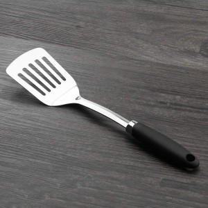 Brushed Slotted Stainless Steel Turner, Non-Slip Spatula with Ergonomic Handle