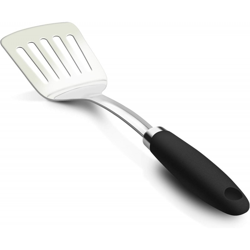 Brushed Slotted Stainless Steel Turner, Non-Slip Spatula with Ergonomic Handle