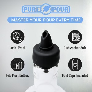 The Pure Pour Liquor Bottle Pourers - Leak-Proof Pour Spouts with Dust Caps – Fits Most Alcohol, Syrup, Olive Oil & Vinegar Bottles – Dishwasher Safe - 2 Pack