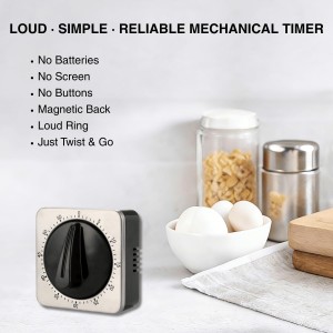 Searon Mechanical Kitchen Timer Magnetic with Loud Alarm, 60-Minute Manual Wind Up Analog Countdown Timer with Stainless Steel Scale, No Batteries for Chef Cooking, Baking, Egg, Oven, Seniors