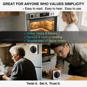 Searon Mechanical Kitchen Timer Magnetic with Loud Alarm, 60-Minute Manual Wind Up Analog Countdown Timer with Stainless Steel Scale, No Batteries for Chef Cooking, Baking, Egg, Oven, Seniors