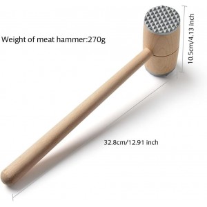 Meat Tenderizer, Wooden Dual-Sided Meat Mallet Kitchen Tool with Aluminum Alloy Heads for Tenderizing, Flattening Pounding Pork, Lamb, Chicken, Steak, Turkey